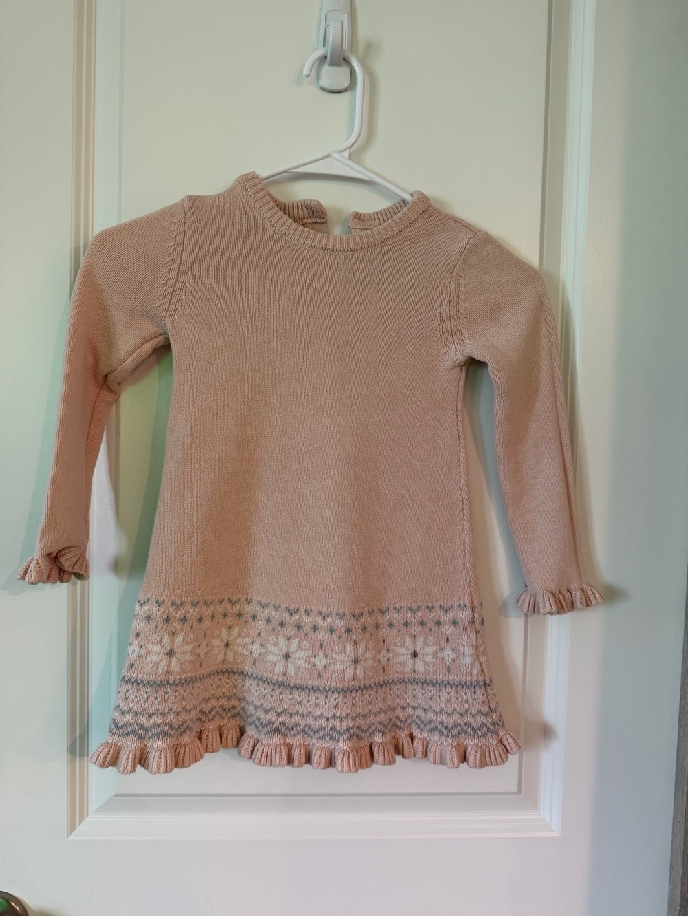 Adrienne Vittadini Pale Pink Knit Dress with Fair Isle Hem - Kids
